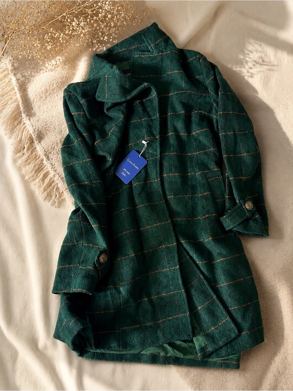 Classic Green Plaid Wool-Blend Coat - Unbranded
